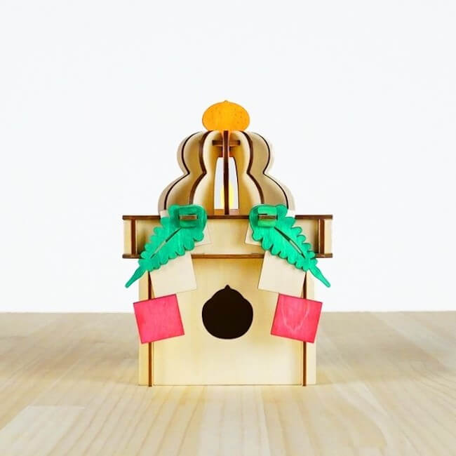『「鏡餅と三方」木製ミニランプ』